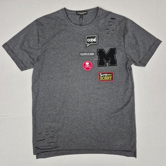 Tailored Recreation Patch T-shirt Crew Neck Short Sleeve Size L Gray - NWT - Picture 1 of 11